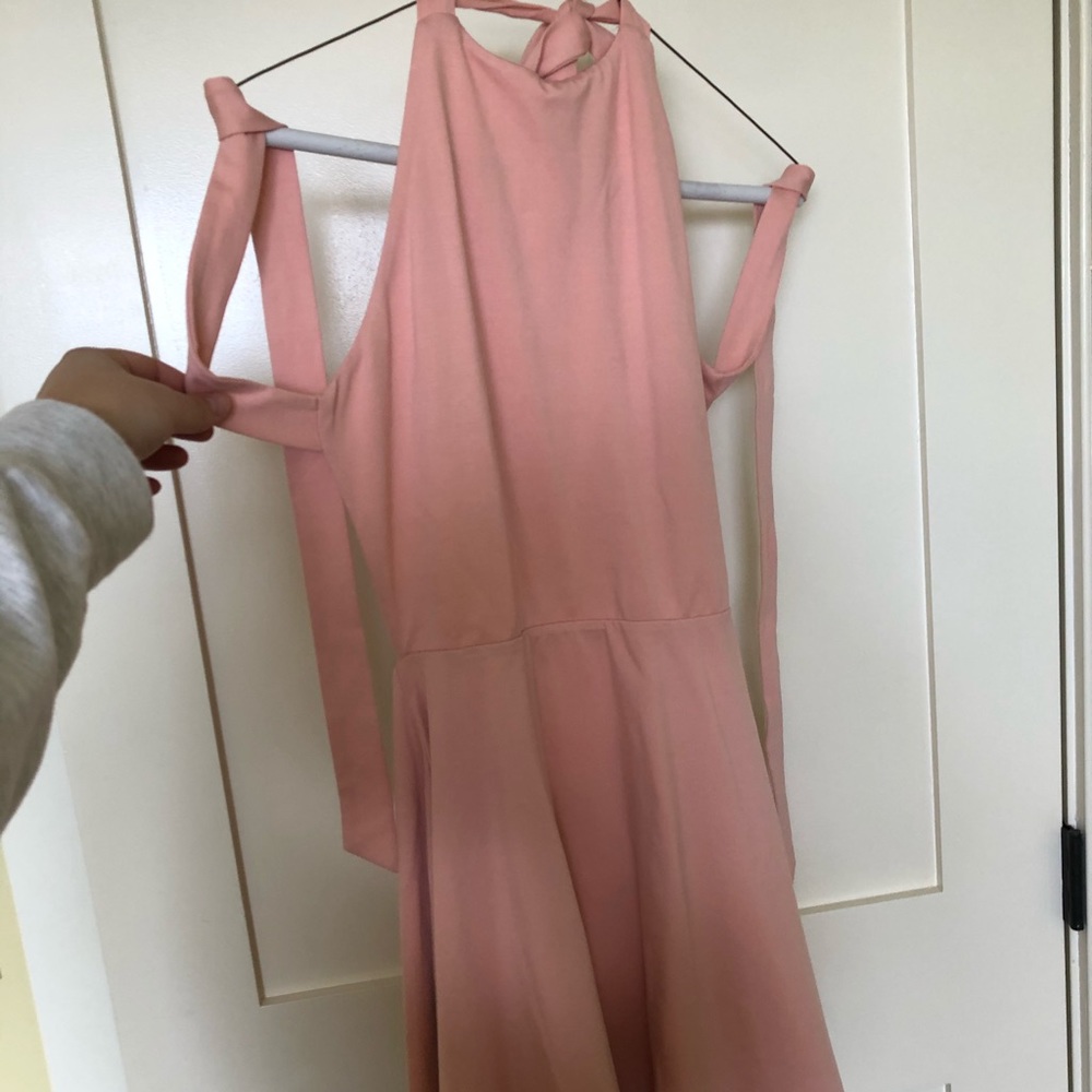 Pink backless dress with a cute tie